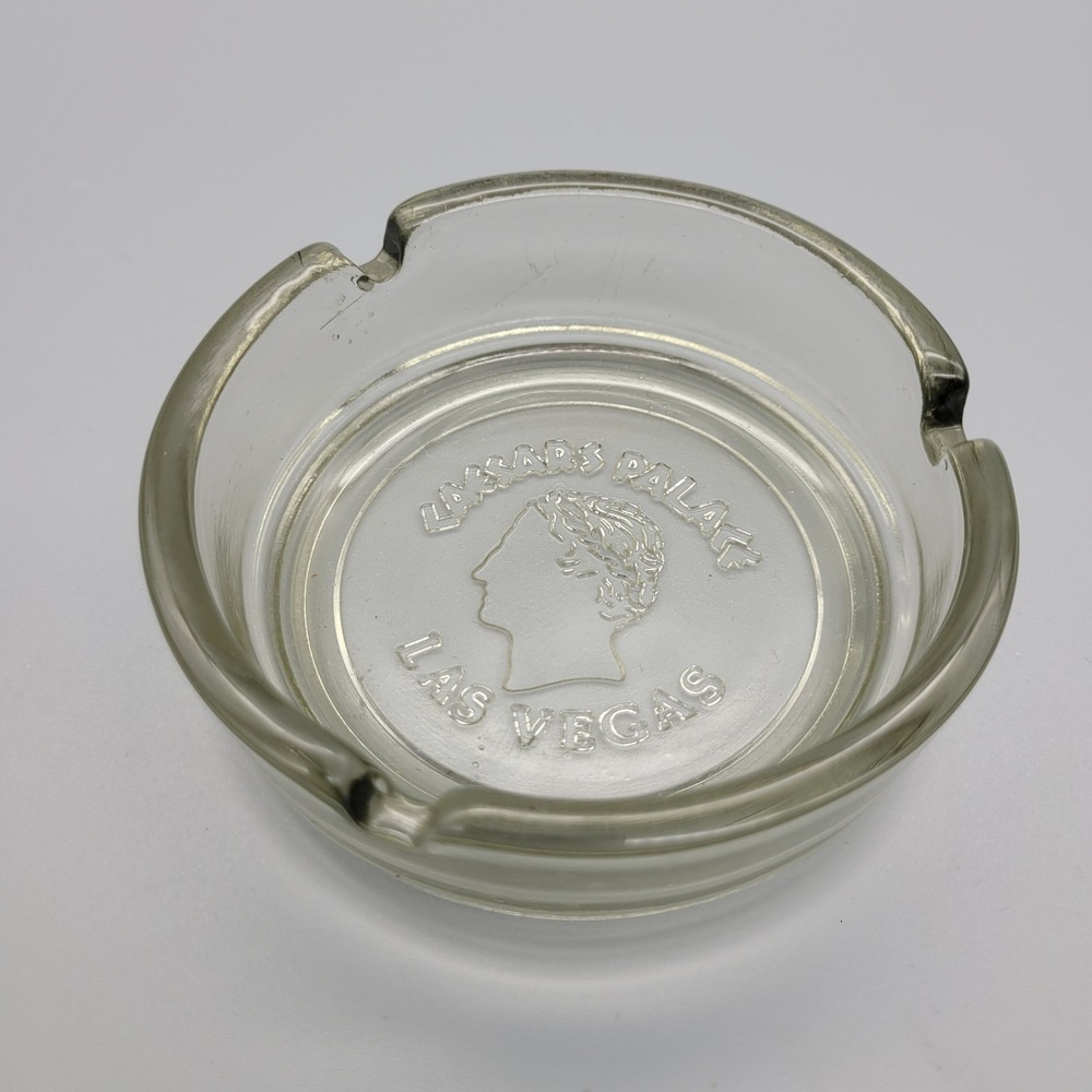 Vintage Caesars Palace Las Vegas Clear Glass Ashtray Embossed Centurion Logo